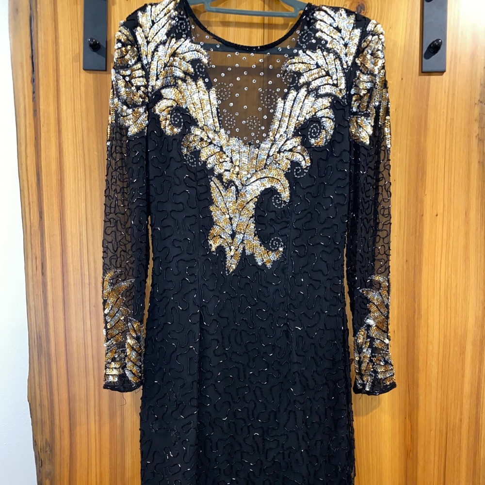 Laurence Kazar vintage black/gold beaded dress